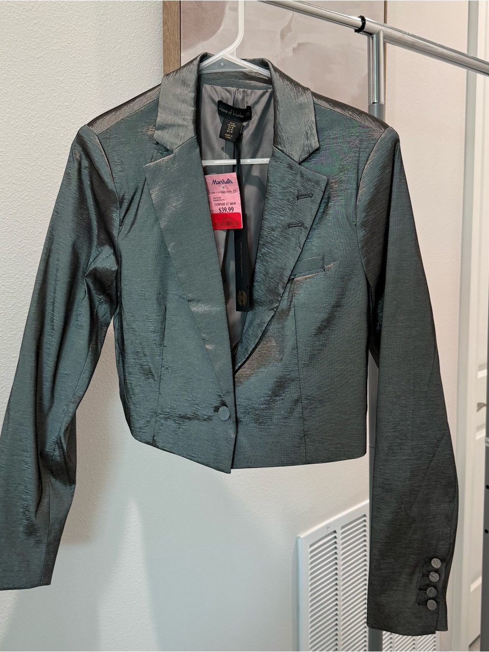 House of Harlow 1960 Iridescent Grey Shimmer Cropped Blazer